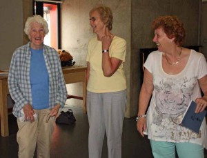 Anne McDyer, Pauline Harris and Iris Goldby in rehearsals for Shine On