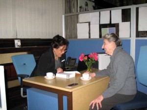 Carer Jean Higgins talking with Lisa Roobottom, an information officer in the new carers centre