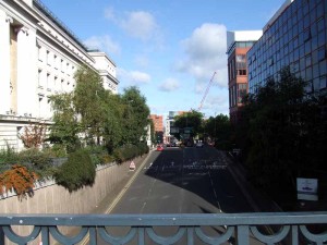 A view from the footbridge over Paradise Circus