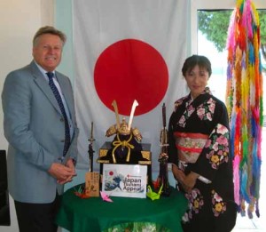 Keiko Hirano, EG member and Keith Beresford, MD Embassy Freight with Origami Cranes