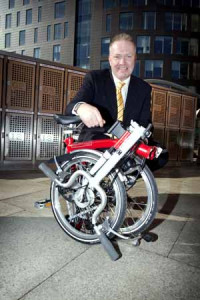 Mark Antwis, Managing Director of Brompton Dock Limited with the new cycle hire scheme which is set to be rolled out nationally.  