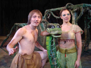 Samuel Hargreaves as Mowgli - Laura Waggott as Kaa - The Jungle Book