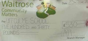 Uffculme School Waitrose cheque